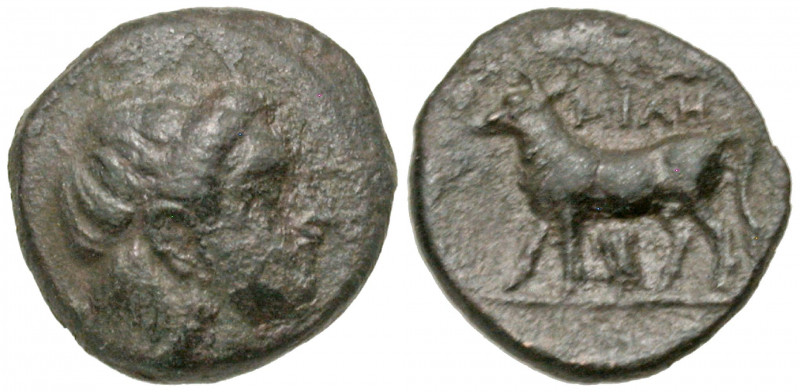 Mysia, Miletopolis. 4th century B.C. AE 12 (11.9 mm, 1.13 g, 11 h). Young male h...