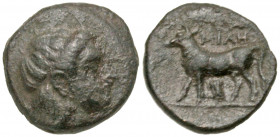 Mysia, Miletopolis. 4th century B.C. AE 12 (11.9 mm, 1.13 g, 11 h). Young male head right / MIΛH, bull standing left, owl below. SNG Copenhagen 246 va...