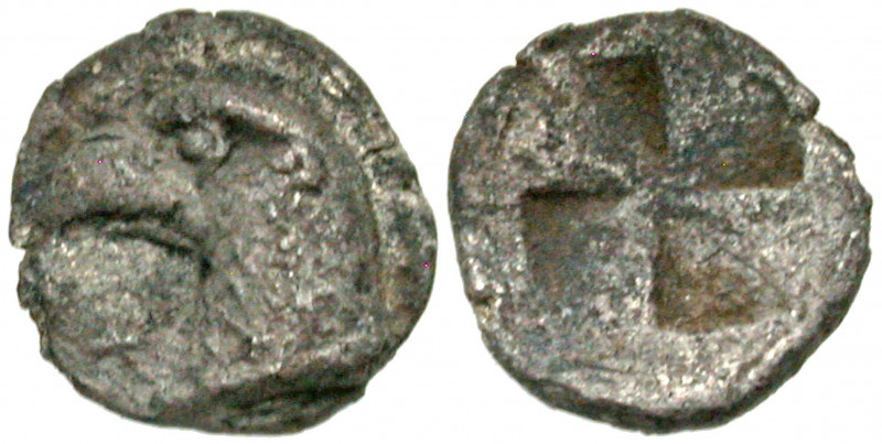 Aiolis, Kyme. Ca. 480-450 B.C. AR hemiobol (7.8 mm, 0.36 g). K-Y, eagle's head l...