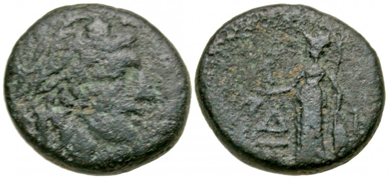 Aiolis, Temnos. 2nd-1st centuries B.C. AE 16 (16 mm, 3.76 g, 11 h). Wreathed hea...