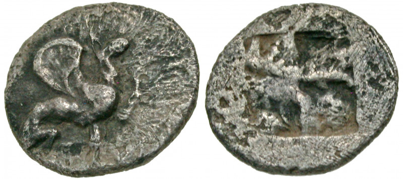 Ionia, Teos. Ca. 450-425B.C.. AR tetartemorion (8.7 mm, .36 g). Griffin seated r...