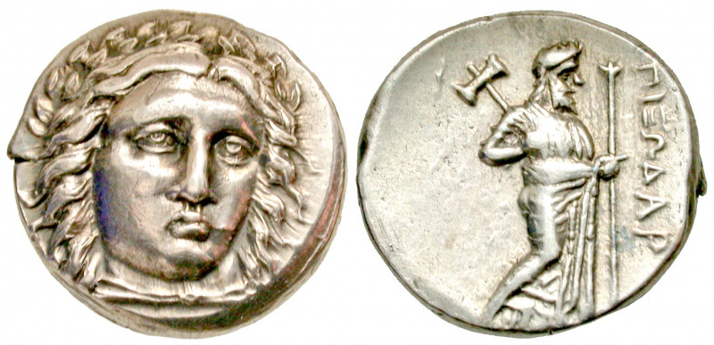 Caria, Halikarnassos. Ca. 340-334 B.C. AR didrachm (19 mm, 7.00 g, 12 h). Head o...