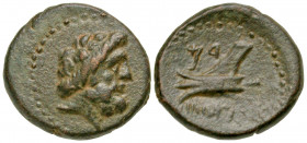 Phoenicia, Arados. Ca. 137-51 B.C. AE 15 (15 mm, 3.69 g, 12 h). Laureate head of Zeus right / Prow left. SNG Copenhagen 36-44; HGC 10, 88. Good VF, gr...