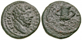 Bithynia, Nicaea. Caracalla. A.D. 198-217. AE 17 (17.09 mm, 3.25 g, 7 h). ΑΥ M AΚ..., laureate and bearded head of Caracalla right / [Ν]ΙΚ[ΑΙΕΩΝ], two...