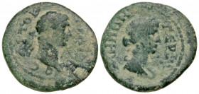 Mysia, Germe. Hadrian. A.D. 117-138. AE 19 (18.6 mm, 3.14 g, 7 h). ΑΥΤΟΚ ΑΔΡΙΑΝΟ (or similar), laureate head of Hadrian right, drapery on shoulder / Γ...