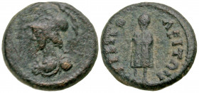 Lydia, Tripolis. Pseudo-Autonomous. Antonine era, ca. A.D. 138-192. AE 16 (15.6 mm, 2.64 g, 6 h). Cuirassed bust of Athena left, wearing crested helme...