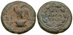 Phrygia, Cibyra. Pseudo-Autonomous. Antonine era, ca. A.D. 138-192. AE 15 (14.8 mm, 2.32 g, 12 h). Eagle standing facing on altar, head right, with sp...