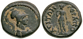 Phrygia, Hierapolis. Pseudo-autonomous. Antonine era, ca. A.D. 138-192. AE 15 (14.9 mm, 3.00 g, 1 h). Cuirassed bust of Athena right, wearing Corinthi...