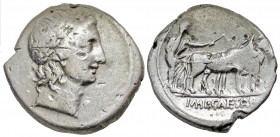 Octavian. 44-27 B.C. AR denarius (18.7 mm, 3.61 g, 9 h). Italian (Rome?) mint, struck Autumn 30-summer 29 B.C. Laureate head of Apollo of Actium right...