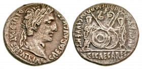 Augustus. 27 B.C.-A.D. 14 AR denarius (19 mm, 3.63 g, 12 h). Rome mint, Struck 7-6 B.C. CAESAR · AVGVSTV[S] DIVI · F · PATER · PATRIAE, laureate head ...
