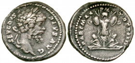 Septimius Severus. A.D. 193-211. AR denarius (19.2 mm, 2.78 g, 7 h). Rome mint, Struck A.D. 201. SEVERVS PIVS AVG, laureate head of Septimius Severus ...