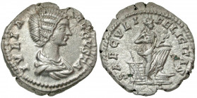 Julia Domna. Augusta, A.D. 193-217. AR denarius (18.2 mm, 3.28 g, 6 h). Rome mint, struck A.D. 200-207. IVLIA AVGVSTA, draped bust of Julia Domna righ...