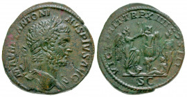 Caracalla. A.D. 198-217. AE sestertius (32.5 mm, 25.17 g, 5 h). Rome mint, A.D. 211. M AVREL ANTONINVS PIVS AVG, Laureate head of Caracalla right / VI...