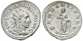Trajan Decius. A.D. 249-251. AR antoninianus (23.0 mm, 2.86 g, 1 h). Rome mint, struck A.D. 250. IMP C M Q TRAIANVS DECIVS AVG, radiate, draped and cu...
