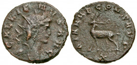 Gallienus. A.D. 253-268. AE antoninianus (19.36 mm, 3.19 g, 11 h). Rome mint, struck A.D. 267-268. GALLIENVS AVG, radiate bust right / DIANAE CONS AVG...