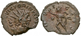 Victorinus. Romano-Gallic Emperor, A.D. 269-271. AE antoninianus (19.6 mm, 2.10 g, 1 h). Treveri mint, struck A.D. 270. IMP C VICTORINVS P F AVG, radi...