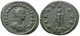 Carus. A.D. 282-283. AE antoninianus (22.6 mm, 3.47 g, 11 h). Rome mint. IMP C M AVR CARVS P F AVG, radiate and cuirassed bust of Carus right / VIRTVS...