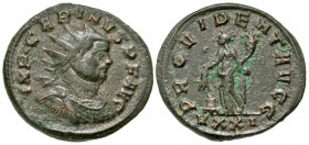 Carinus. A.D. 283-285. AE antoninianus (22.7 mm, 4.34 g, 5 h). Ticinum mint, struck A.D. 283-284. IMP CARINVS P F AVG, radiate, draped, and cuirassed ...