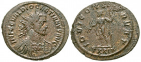 Diocletian. A.D. 284-305. AE antoninianus (24.7 mm, 4.10 g, 5 h). Ticinum mint, struck A.D. 286. IMP C C VAL DIOCLETIANVS AVG, radiate and cuirassed b...