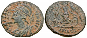 City Commemorative. BI reduced centenionalis (16.4 mm, 1.47 g, 11 h). Alexandria mint, struck A.D. 335-337. CONSTANTINOPOLI, Bust of Constantinopolis ...