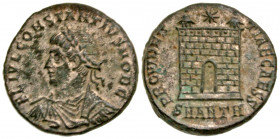 Constantius II. As Caesar, A.D. 324-337. BI centenionalis (18.8 mm, 3.42 g, 6 h). Antioch mint, Struck A.D.326-327. FL IVL CONSTANTIVS NOB C, lauareat...