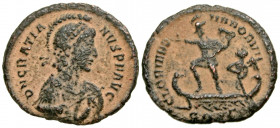 Gratian. A.D. 367-383. AE 2 (24.3 mm, 4.46 g, 12 h). Constantinople mint, struck A.D. 367-375. DN GRATIANVS PF AVG, bust right in pearl-diademed helme...