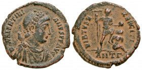 Valentinian II. A.D. 375-392. AE majorina (22.6 mm, 5.02 g, 12 h). Antioch mint, struck A.D. 387-392. D N VALENTINIANS P F AVG, rosette-diademed, drap...