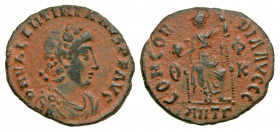 Valentinian II. A.D. 375-392. AE centenionalis (18.2 mm, 2.42 g, 5 h). Antioch mint, struck A.D. 379-383. D N VALENTINIANVS P F AVG, rosette-diademed,...