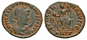 Valentinian II. A.D. 375-392. AE centenionalis (18.5 mm, 2.20 g, 11 h). Antioch mint, struck A.D. 379-383. D N VALENTINIANVS P F AVG, pearl diademed, ...