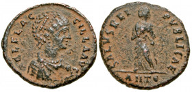 Aelia Flaccilla. Augusta, A.D. 379-386/8. AE majorina (22.6 mm, 4.65 g, 5 h). Antioch mint, struck A.D. 383-388. AEL FLACCILLA AVG, pearl-diademed and...