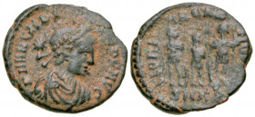 Arcadius. A.D. 383-408. AE centenionalis (16 mm, 2.01 g, 7 h). Cyzicus mint, struck A.D. 406-408. D N ARCADIVS P F AVG, diademed, draped and cuirassed...