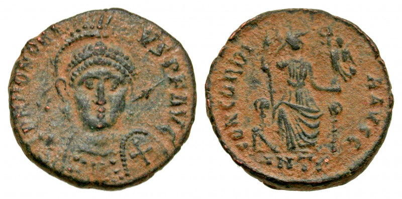 Honorius. A.D. 393-423. AE centenionalis (15.9 mm, 2.41 g, 5 h). Antioch mint, s...
