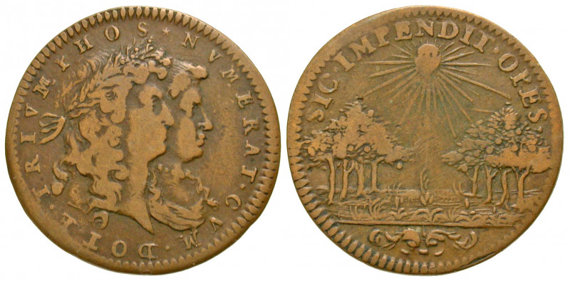 Germany, Bavaria. Nuremberg. Louis XIV & Maria Theresa. 1660-1683. Brass Jeton (...