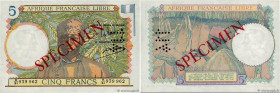 Country : FRENCH EQUATORIAL AFRICA 
Face Value : 5 Francs Spécimen 
Date : (1941) 
Period/Province/Bank : Afrique Française Libre 
Department : Congo ...