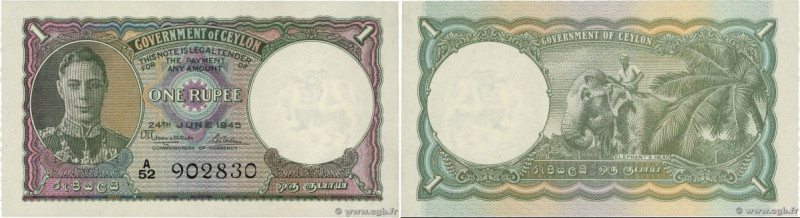 Country : CEYLON 
Face Value : 1 Rupee  
Date : 24 juin 1945 
Period/Province/Ba...