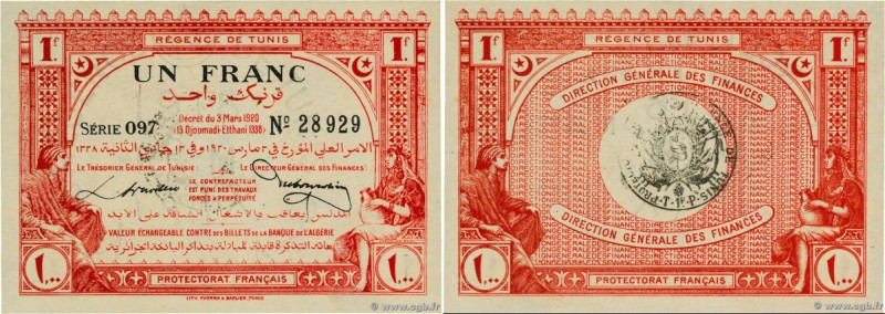 Country : TUNISIA 
Face Value : 1 Franc  
Date : 03 mars 1920 
Period/Province/B...