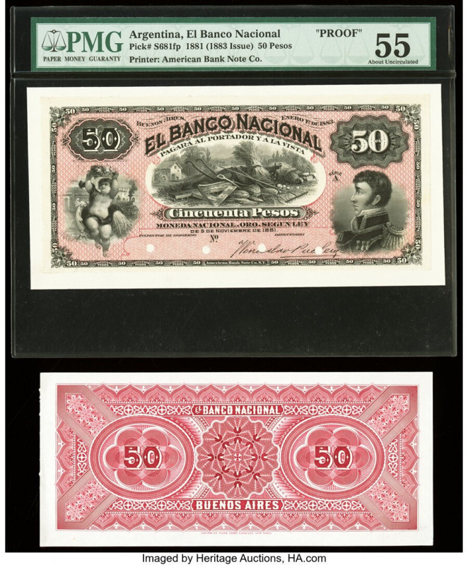 Argentina Banco Nacional 50 Pesos 5.11.1881 Pick S681fp Front and Back Proofs PM...