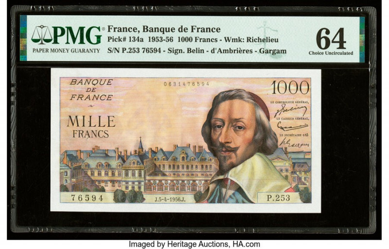 France Banque de France 1000 Francs 5.4.1956 Pick 134a PMG Choice Uncirculated 6...