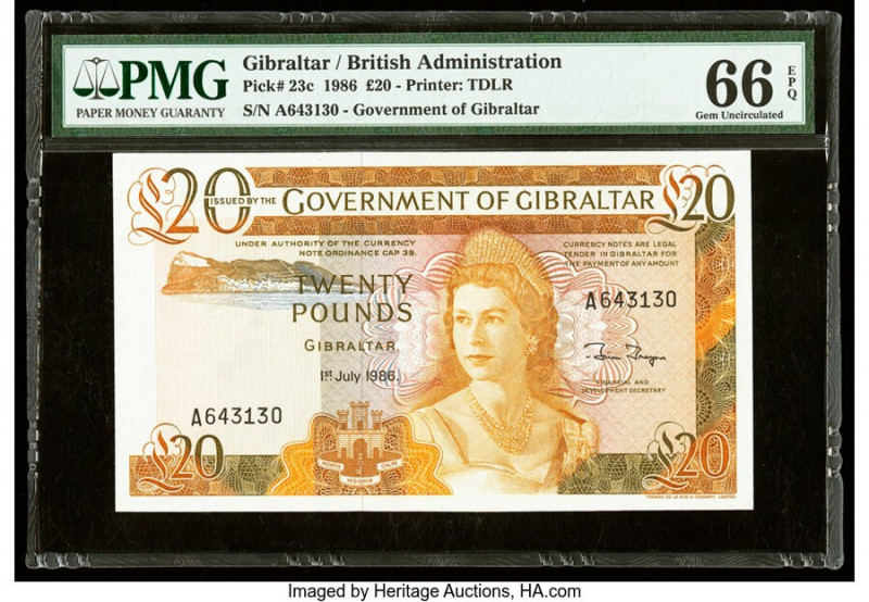 Gibraltar Government of Gibraltar 20 Pounds 1.7.1986 Pick 23c PMG Gem Uncirculat...