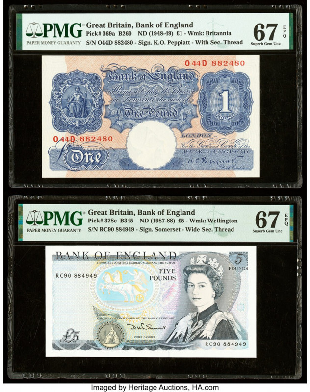 Great Britain Bank of England 1; 5 Pounds ND (1948-49); ND (1987-88) Pick 369a; ...