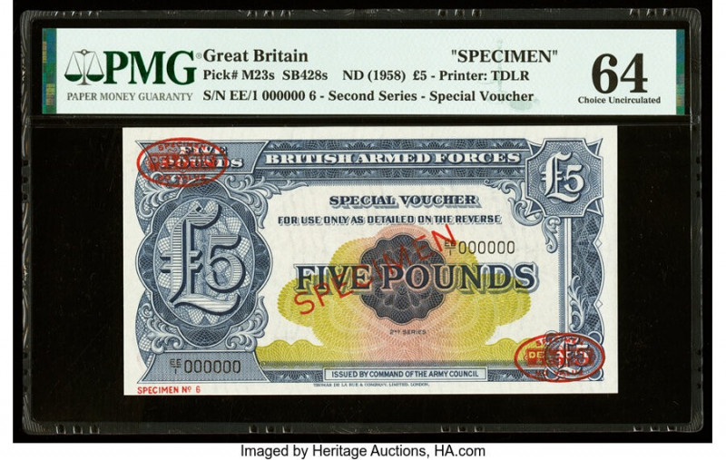 Great Britain British Military Authority 5 Pounds ND (1958) Pick M23s Specimen P...