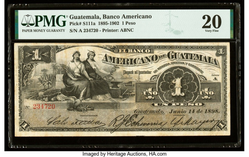 Guatemala Banco Americano de Guatemala 1 Peso 14.6.1898 Pick S111a PMG Very Fine...