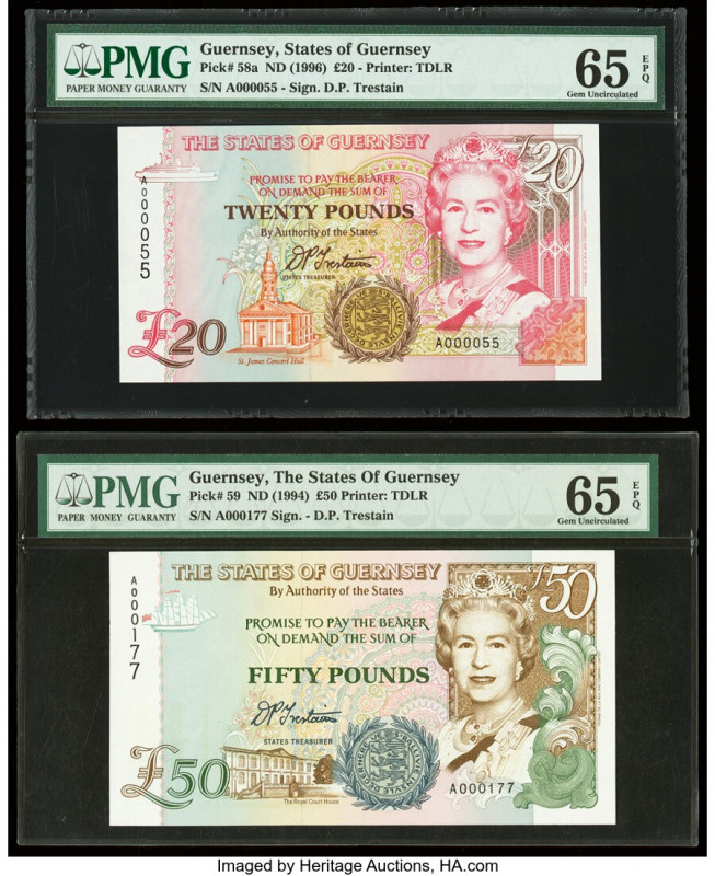 Guernsey States of Guernsey 20; 50 Pounds ND (1996); ND (1994) Pick 58a; 59 Two ...