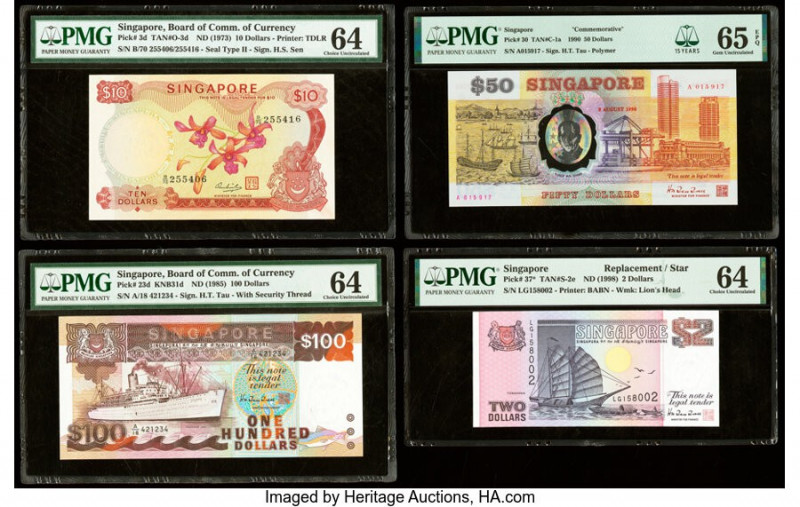 Singapore Board of Commissioners of Currency 10; 100; 50; 2 Dollars ND (1973); N...