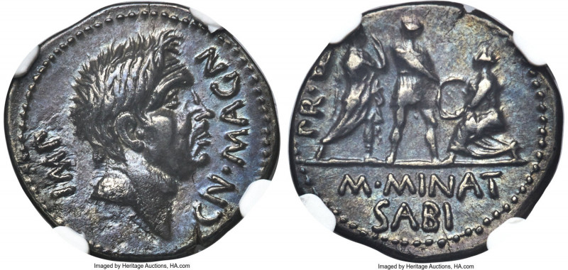 Cnaeus Pompeius Junior (46-45 BC), with M. Minatius Sabinus, as Proquaestor. AR ...