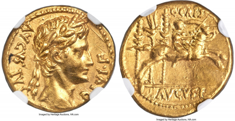 Augustus (27 BC-AD 14). AV aureus (19mm, 7.84 gm, 3h). NGC AU 5/5 - 2/5, brushed...