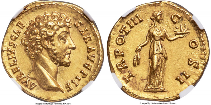 Marcus Aurelius, as Caesar (AD 161-180). AV aureus (19mm, 7.25 gm, 6h). NGC MS 5...