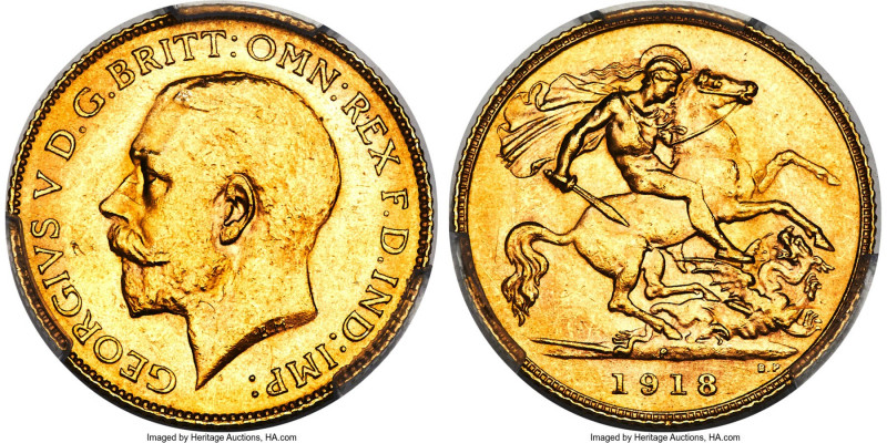 George V gold 1/2 Sovereign 1918-P MS64 PCGS, Perth mint, KM28, S-4008. A gleami...