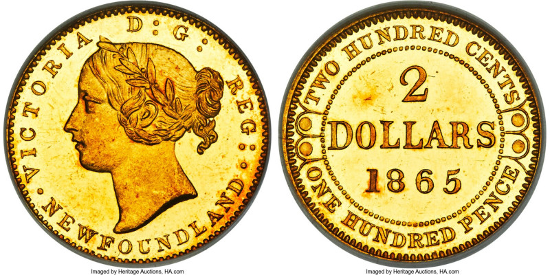 Newfoundland. Victoria gold Specimen 2 Dollars 1865 SP64 NGC, London mint, KM5. ...