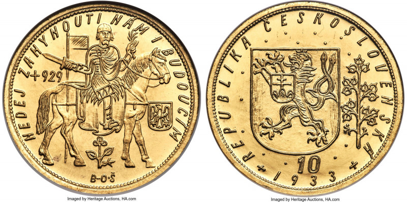 Republic gold 10 Dukatu 1933 MS65 NGC, Kremnitz mint, KM14, Fr-4. Mintage: 1,780...